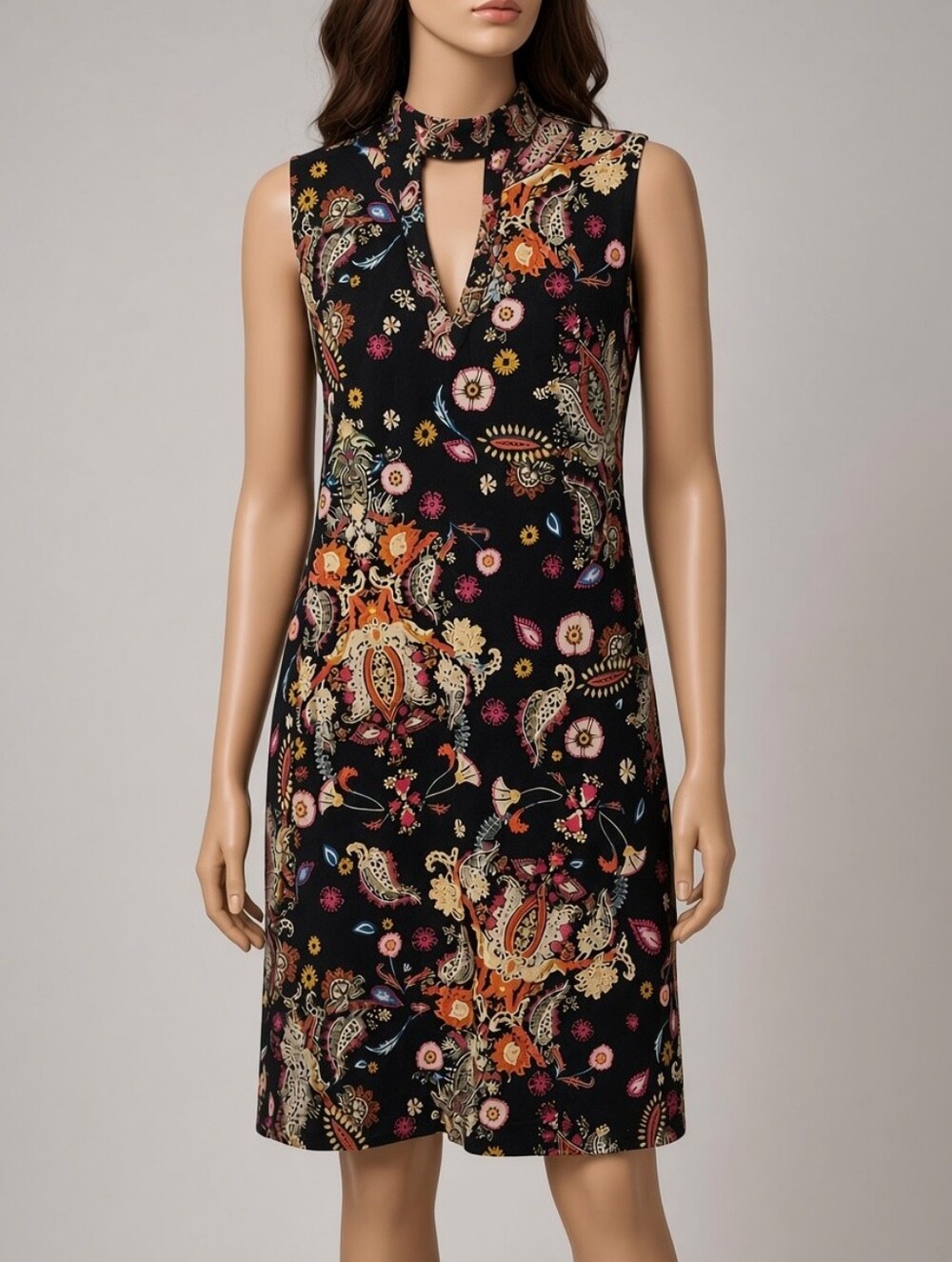 Joe Boxer 90s Style Black Paisley Floral Dress Keyhole Neckline. Size S/M Boho